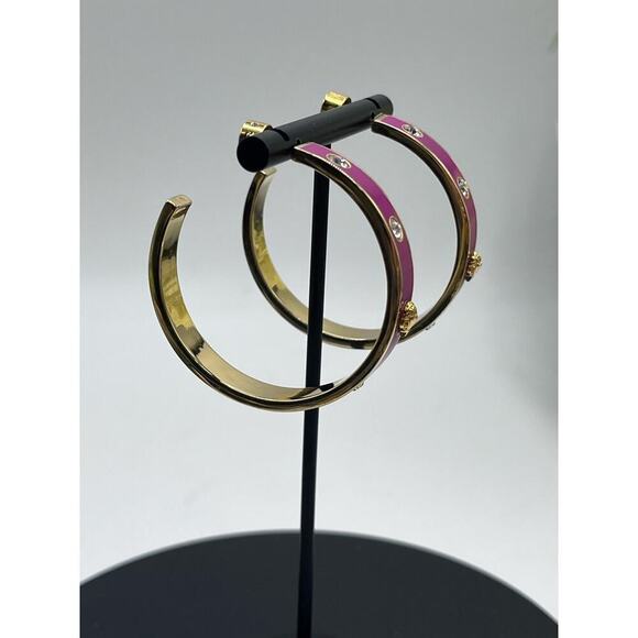 Kurt Geiger Signed Fuchsia Enamel Eagle & Crystal Hoop Post Earrings - Picture 4 of 15